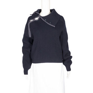 JACQUEMUS Navy Blue Wool Blend Cropped Sweater Size L